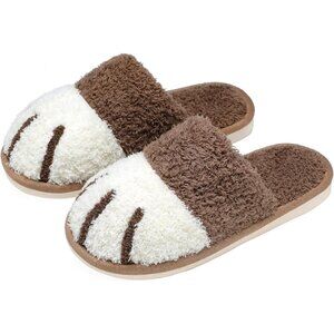 Women's Memory Foam White Brown Winter Warm Cozy Fuzzy Bedroom Slippers Shoes
